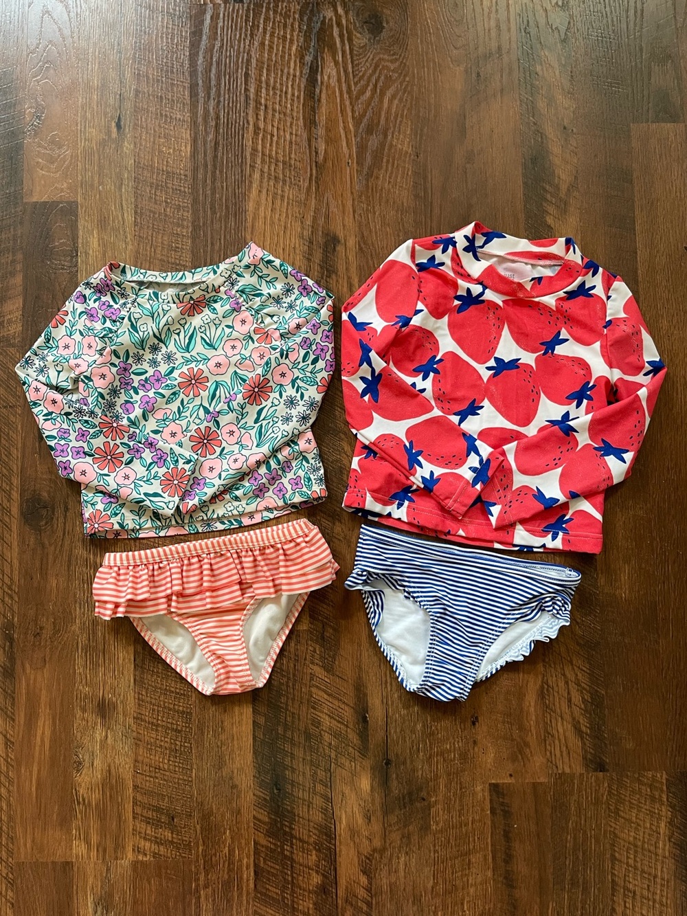 Girls Long Sleeve Rash Guard Swim Set - Floral & Strawberry - Picture 1 of 7